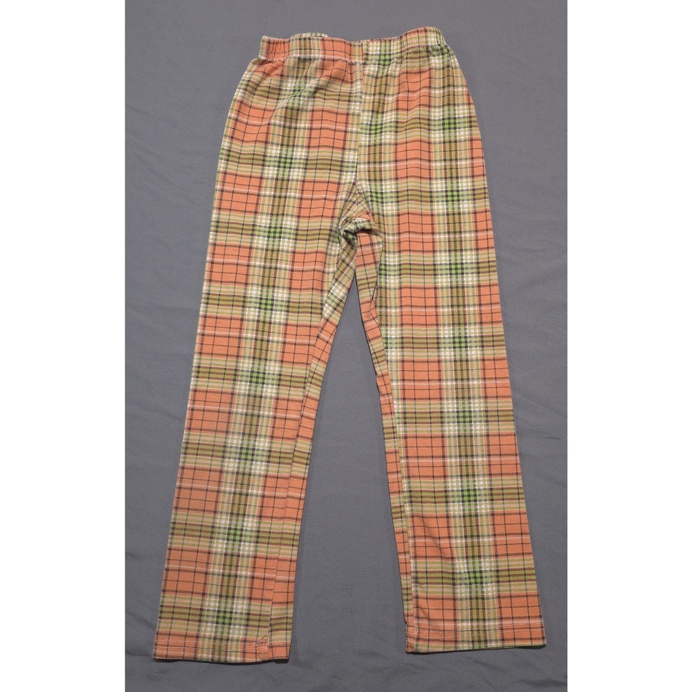Girls Size 3XL Orange Green Plaid Stretch High Rise Pull On Flare Leg Pants Kids